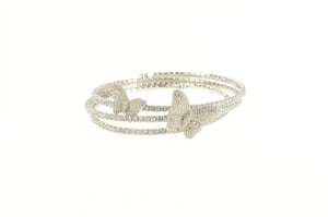 Sterling Silver Pave Encrusted Butterfly Wrap Coil Spiral Bracelet 7"