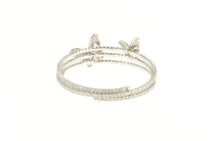 Sterling Silver Pave Encrusted Butterfly Wrap Coil Spiral Bracelet 7"