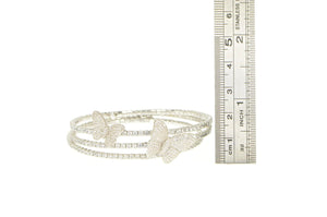 Sterling Silver Pave Encrusted Butterfly Wrap Coil Spiral Bracelet 7"