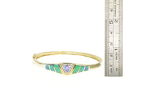 Load image into Gallery viewer, Sterling Silver Trillion Tanzanite Halo Syn. Black Opal Bracelet 6.75&quot;