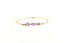 Load image into Gallery viewer, 14K Oval Amethyst Diamond Accent Vintage Chain Bracelet 6.75&quot; Yellow Gold