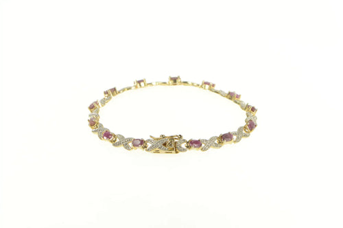Sterling Silver Oval Ruby Diamond Accent X Chain Tennis Bracelet 7.25