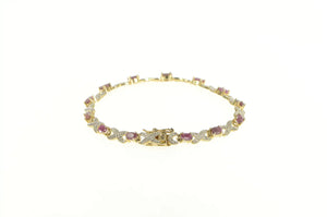Sterling Silver Oval Ruby Diamond Accent X Chain Tennis Bracelet 7.25"