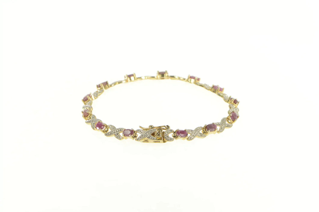 Sterling Silver Oval Ruby Diamond Accent X Chain Tennis Bracelet 7.25