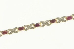 Sterling Silver Oval Ruby Diamond Accent X Chain Tennis Bracelet 7.25"