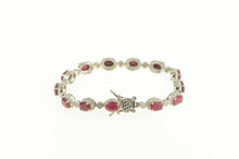Load image into Gallery viewer, Sterling Silver Oval Ruby Diamond Accent Vintage Bracelet 7.25&quot;