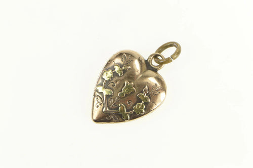 14K Victorian Thistle Forget Me Not Puffy Heart Charm/Pendant Yellow Gold