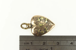 14K Victorian Thistle Forget Me Not Puffy Heart Charm/Pendant Yellow Gold
