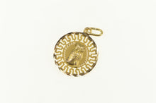 Load image into Gallery viewer, 14K Parthenon Owl Greek Wave Pattern Round Charm/Pendant Yellow Gold