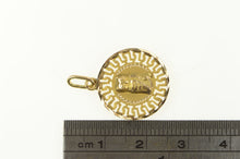 Load image into Gallery viewer, 14K Parthenon Owl Greek Wave Pattern Round Charm/Pendant Yellow Gold