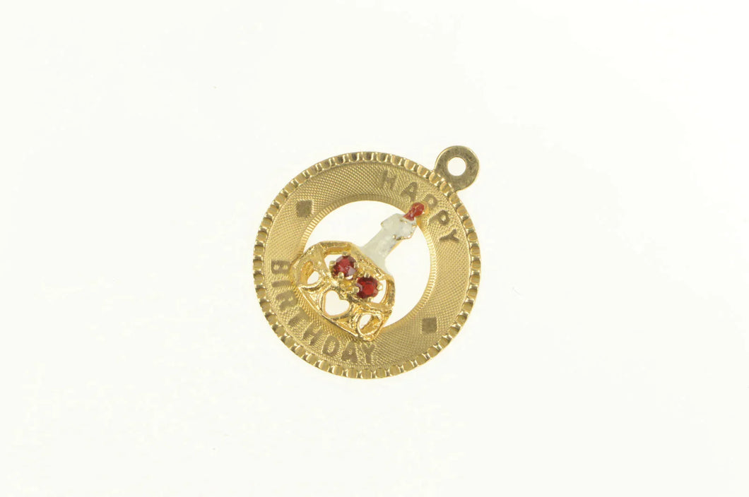 14K 1960's Happy Birthday Enamel Cake Vintage Charm/Pendant Yellow Gold