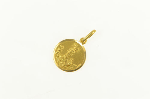 18K Virgin Mary Baby Jesus Biblical Scene Round Charm/Pendant Yellow Gold