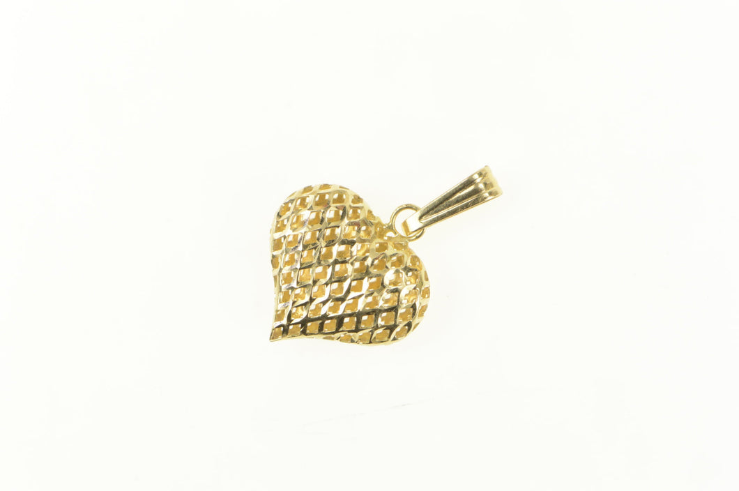 14K Puffy Lattice Heart Love Symbol Romantic Charm/Pendant Yellow Gold