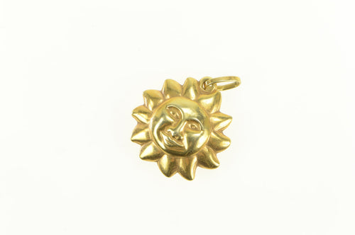 14K Puffy Sun Face Celestial Space Stars Motif Charm/Pendant Yellow Gold