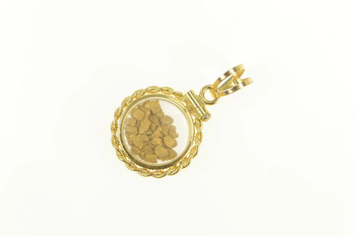 14K Rope Trim Gold Nugget Raw Pebble Capsule Charm/Pendant Yellow Gold