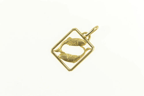 14K Pisces Astrology Star Zodiac Sign Squared Charm/Pendant Yellow Gold