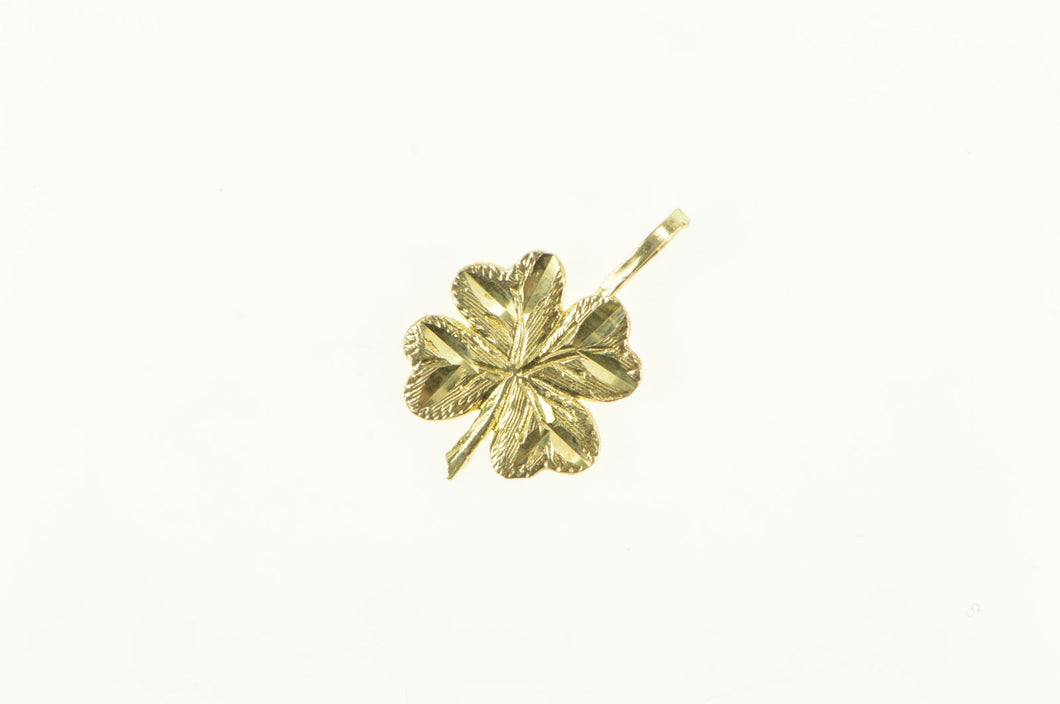 14K Diamond Cut Four Leaf Clover Shamrock Charm/Pendant Yellow Gold