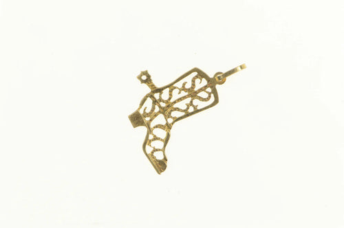 14K Diamond Cut Filigree Cowboy Boot Spur Charm/Pendant Yellow Gold