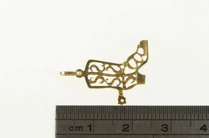 14K Diamond Cut Filigree Cowboy Boot Spur Charm/Pendant Yellow Gold