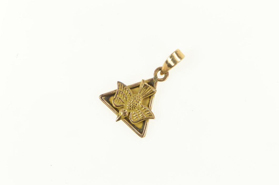 18K Dove Bird Peace Symbol Triangle Charm/Pendant Yellow Gold