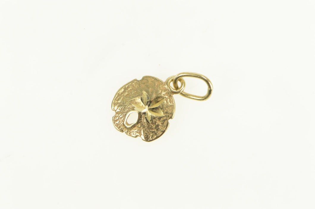 14K Diamond Cut Seashell Sand Dollar Shell Charm/Pendant Yellow Gold