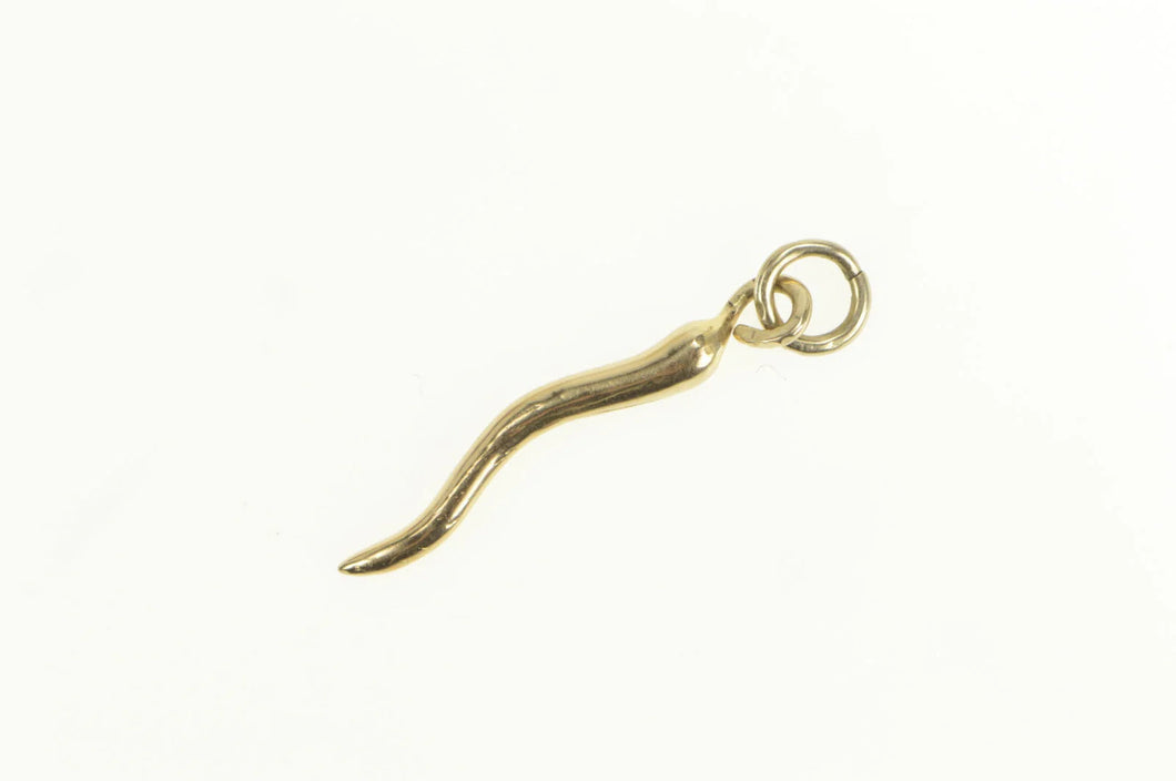 14K 3D Italian Horn Traditional Protection Symbol Charm/Pendant Yellow Gold