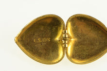 Load image into Gallery viewer, 10K Art Deco Pinstriped Heart Photo Locket Charm/Pendant Yellow Gold
