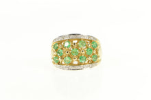 Load image into Gallery viewer, 14K Natural Emerald Diamond Lattice Domed Band Ring Yellow Gold