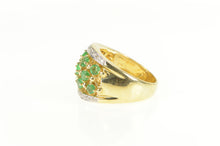 Load image into Gallery viewer, 14K Natural Emerald Diamond Lattice Domed Band Ring Yellow Gold
