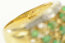 Load image into Gallery viewer, 14K Natural Emerald Diamond Lattice Domed Band Ring Yellow Gold