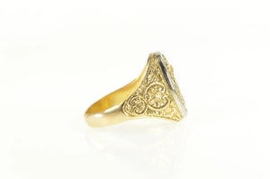 18K Elaborate Scrollwork Family Crest Emblem Ring Yellow Gold