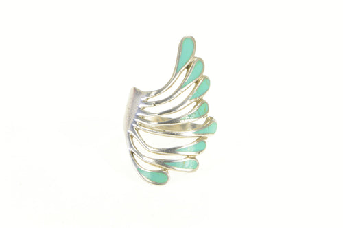 Sterling Silver Southwestern Turquoise Fanned Wavy Statement Ring