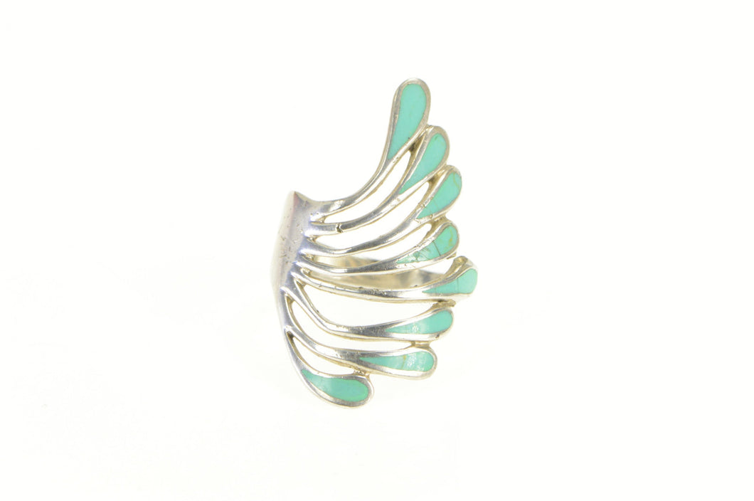 Sterling Silver Southwestern Turquoise Fanned Wavy Statement Ring