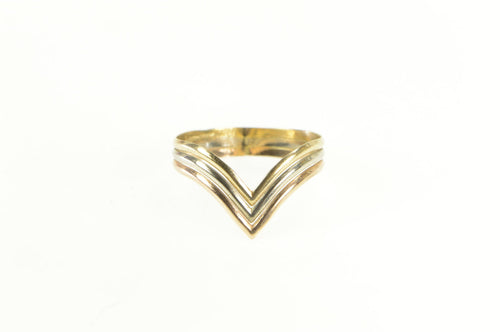14K Tri Tone Chevron Layered Stackable Band Ring Yellow Gold