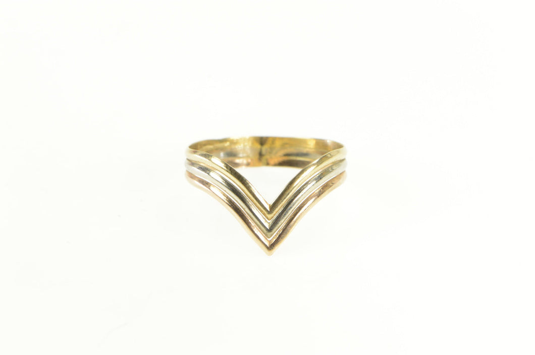 14K Tri Tone Chevron Layered Stackable Band Ring Yellow Gold