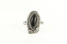Load image into Gallery viewer, Sterling Silver Black Onyx Southwestern Artisan Leaf Feather Ring