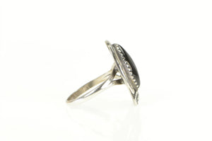 Sterling Silver Black Onyx Southwestern Artisan Leaf Feather Ring