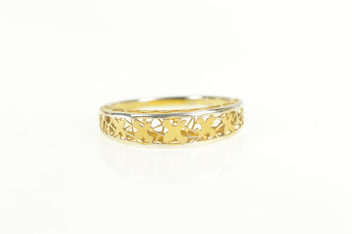 14K Two Tone Fleur De Lis Filigree Lattice Domed Ring Yellow Gold