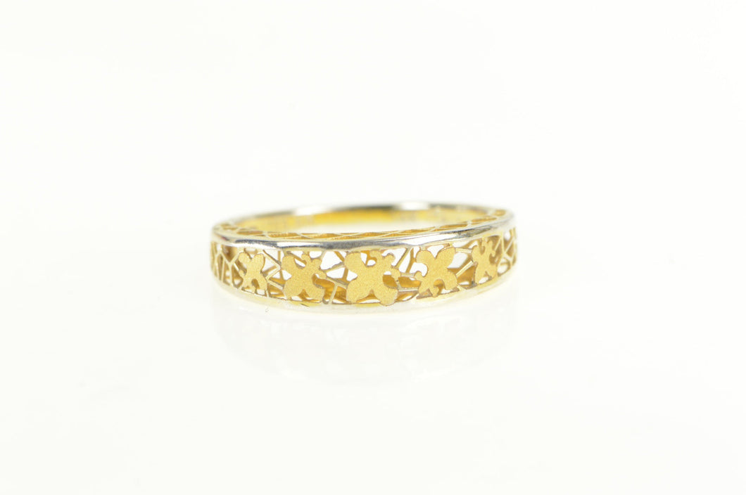 14K Two Tone Fleur De Lis Filigree Lattice Domed Ring Yellow Gold