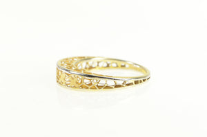14K Two Tone Fleur De Lis Filigree Lattice Domed Ring Yellow Gold