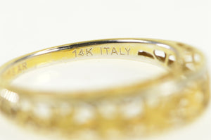 14K Two Tone Fleur De Lis Filigree Lattice Domed Ring Yellow Gold