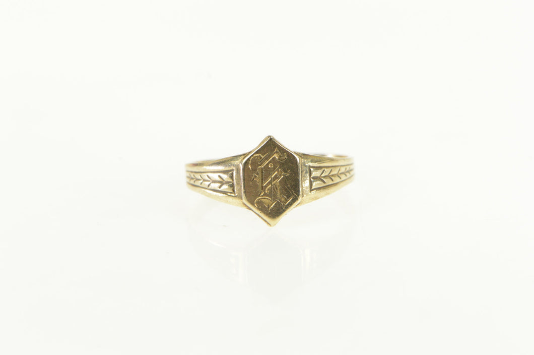 10K Victorian K Initial Monogram Letter Baby Ring Yellow Gold