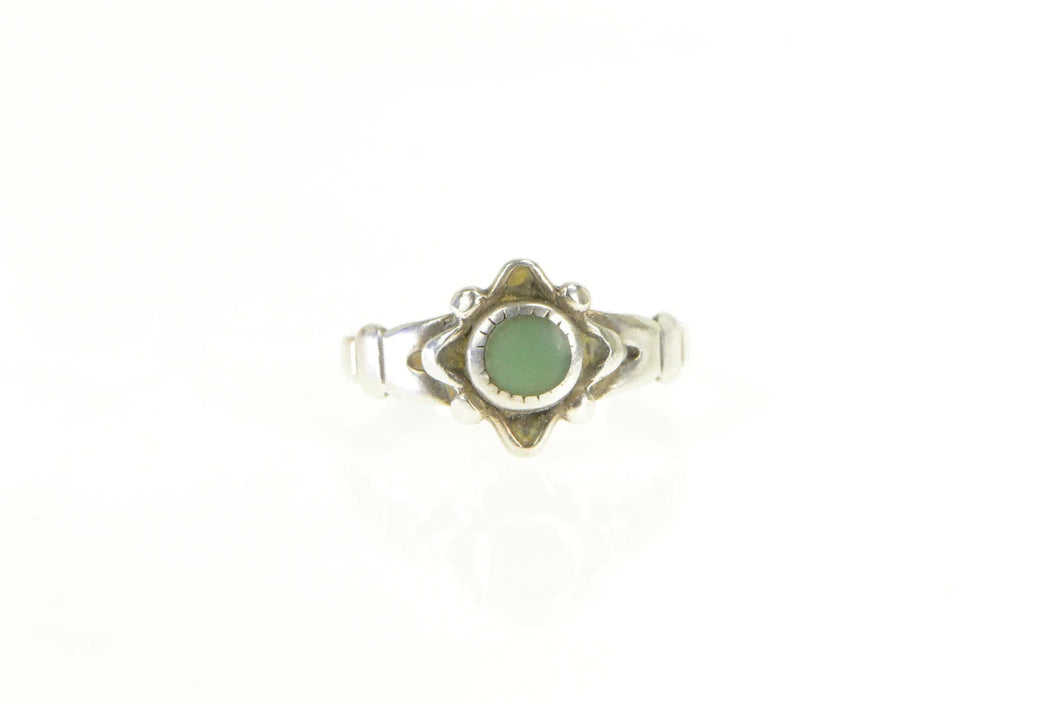 Sterling Silver Round Turquoise Inset Southwestern Artisan Ring