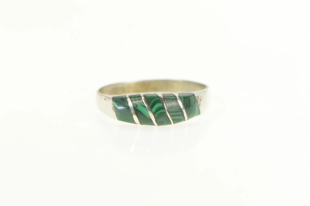 Sterling Silver Malachite Inlay Southwestern Artisan Ring