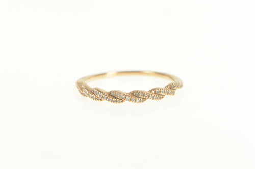 10K Pave Diamond Twist Stackable Wedding Band Ring Rose Gold
