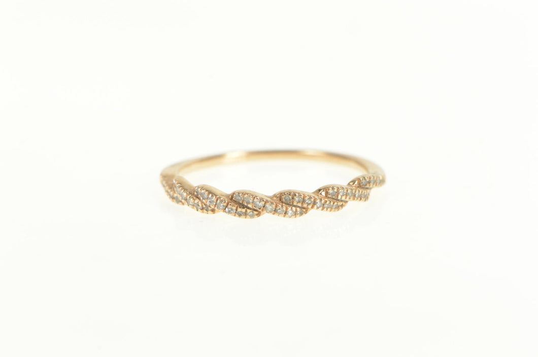 10K Pave Diamond Twist Stackable Wedding Band Ring Rose Gold