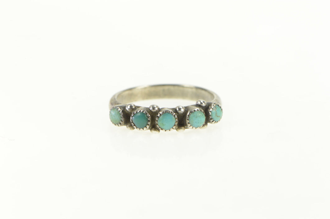 Sterling Silver Southwestern Turquoise Five Stone Artisan Ring