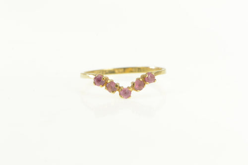 14K Pink Topaz Chevron Stackable Band Ring Yellow Gold