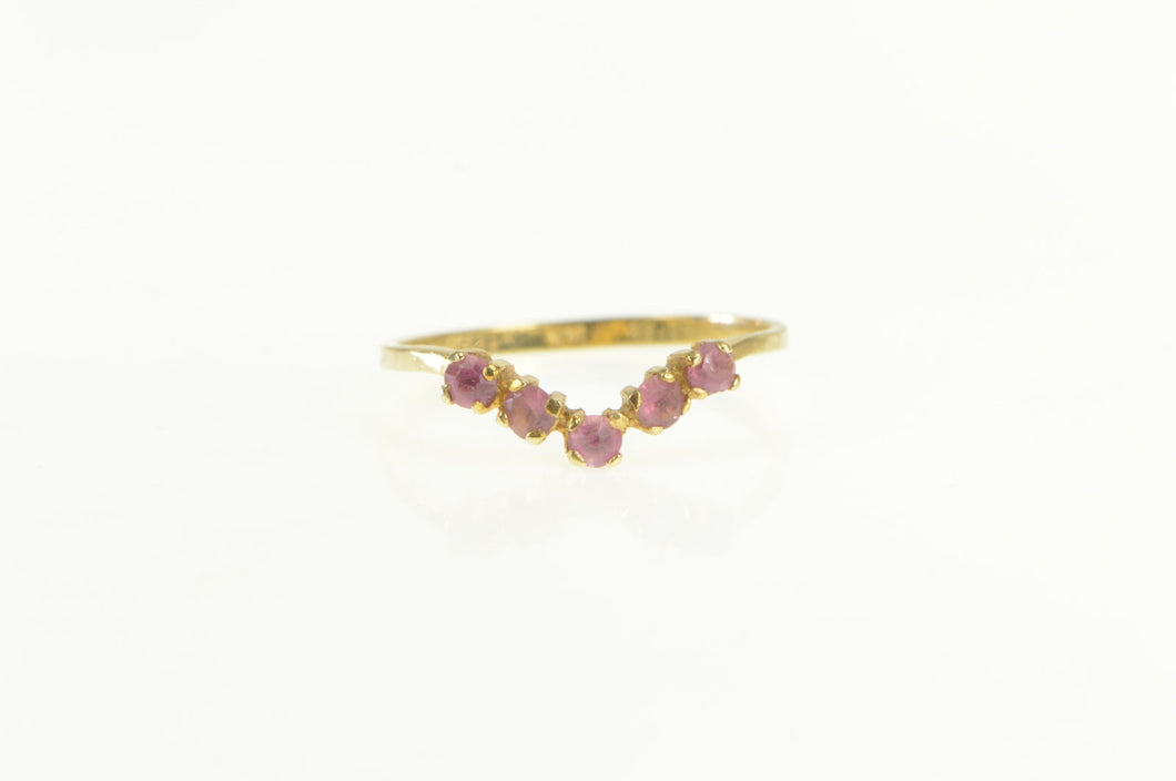 14K Pink Topaz Chevron Stackable Band Ring Yellow Gold
