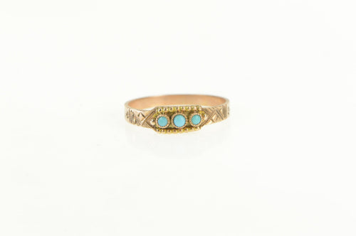 14K Victorian Turquoise Ornate Baby Child's Ring Yellow Gold